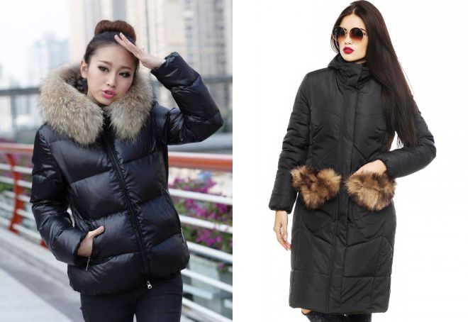 giacca invernale nera con pelliccia