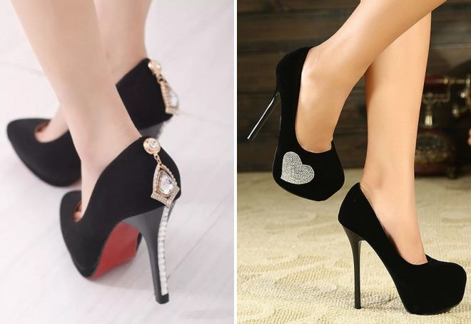 kasut hitam fesyen dengan tumit