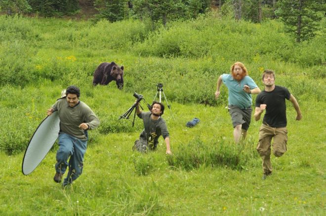 Люди убегают от медведя