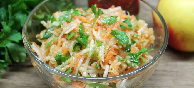 salad daikon dengan wortel dan epal