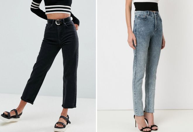 seluar jeans lurus dengan pinggang tinggi