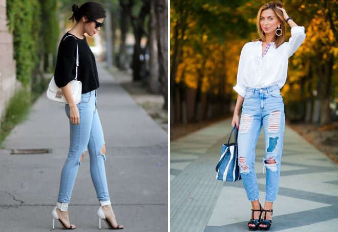 jeans dengan imej fesyen pinggang tinggi