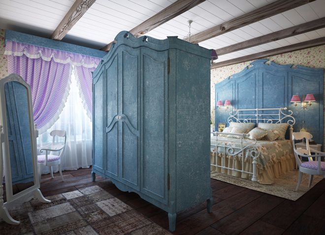 bilik tidur biru di gaya Provence