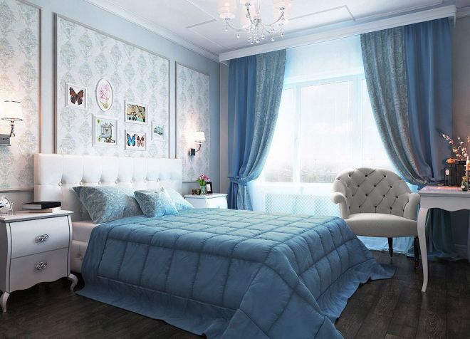 Tirai di dalam bilik tidur warna biru