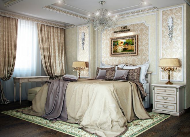 gaya Perancis klasik di pedalaman bilik tidur