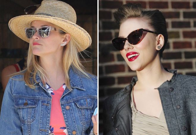 Reese Witherspoon dan Scarlett Johansson memakai cermin mata hitam