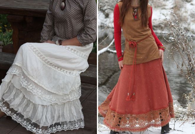 skirt dengan renda dalam gaya boho