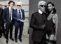 Karl Lagerfeld dengan kekasihnya (kiri) dan Konchita Wurst (kanan)