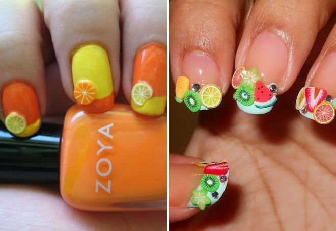 дизайн ногтей с фимо фруктами
