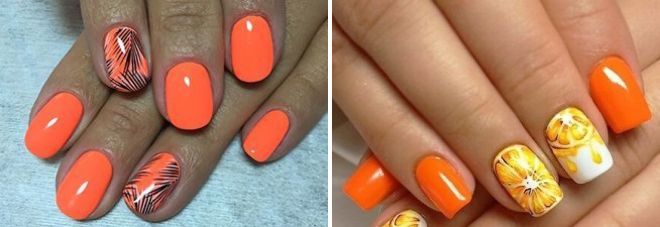 manicure arancione sulle unghie corte