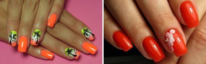 manicure arancione su unghie lunghe