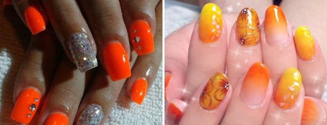 manicure arancione su unghie lunghe 2017