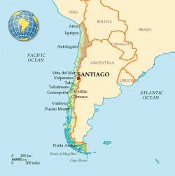 Santiago apie Čilės žemėlapį