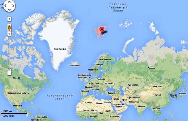 Spitsbergeno sala pasaulio žemėlapyje