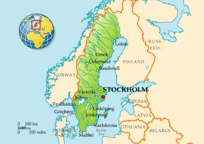Stoccolma sulla mappa dell'Europa