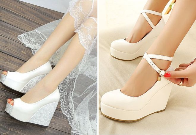 scarpe da sposa su un cuneo
