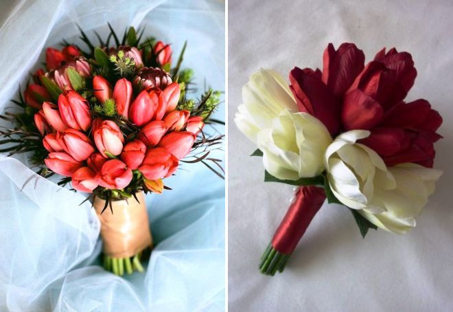 свадебный букет из красных тюльпанов