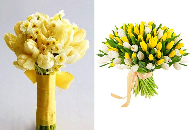 vestuvių puokštės iš geltonos tulpės