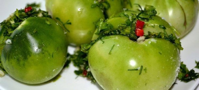 tomato hijau disumbat dengan herba dan bawang putih