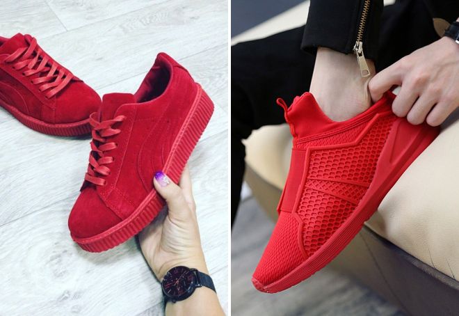 kasut merah dengan tapak kaki merah