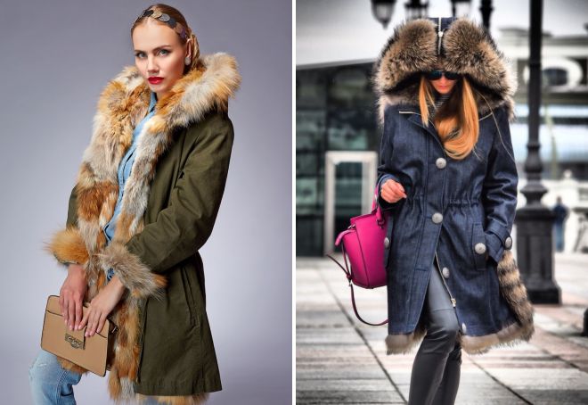 女性の冬のパーカジャケットと毛皮